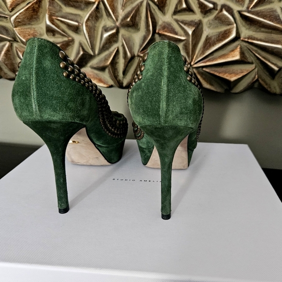 Sergio Rossi green suede studded platform heels pumps, 36 1/2 - Picture 2 of 9